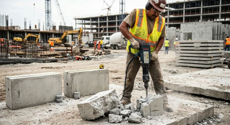 Фибробетон полимерная фибра, тест отбойным молотком